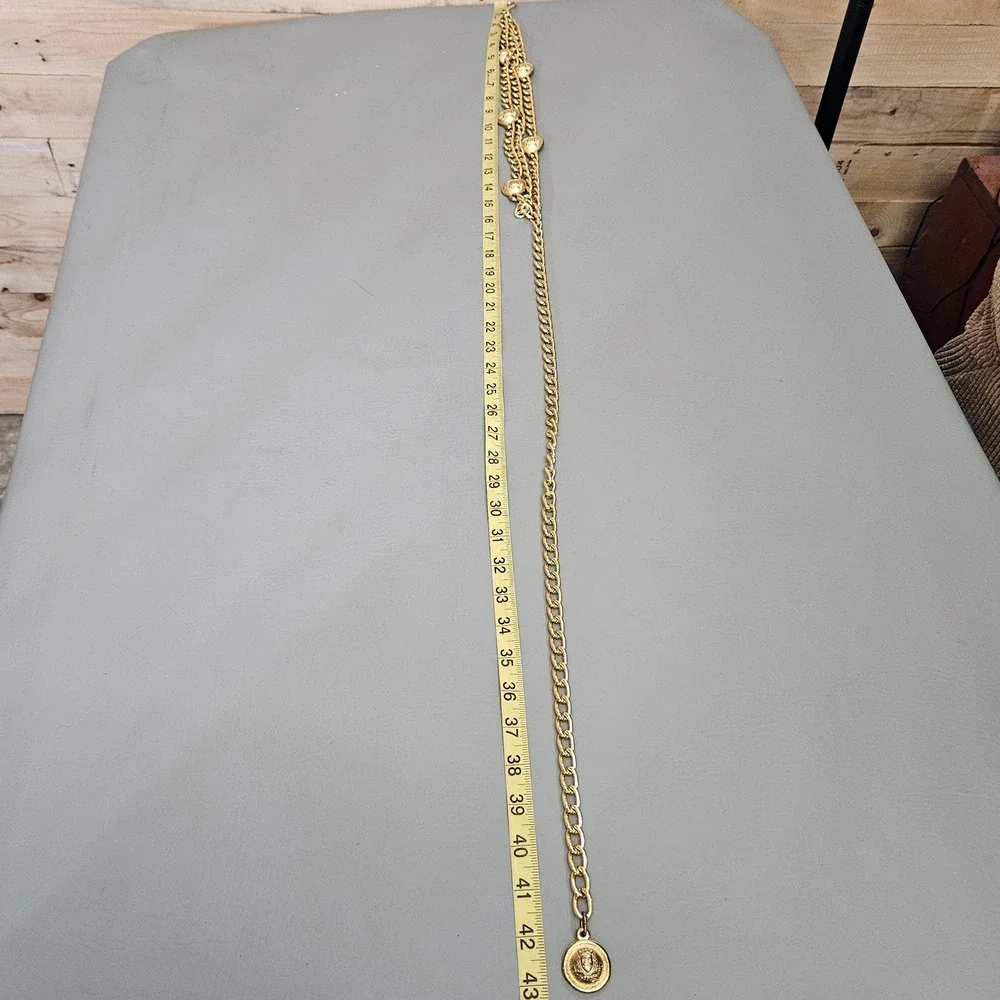 Vintage Gold Tone Triple Strand Chain Belt Crest Medallion 42